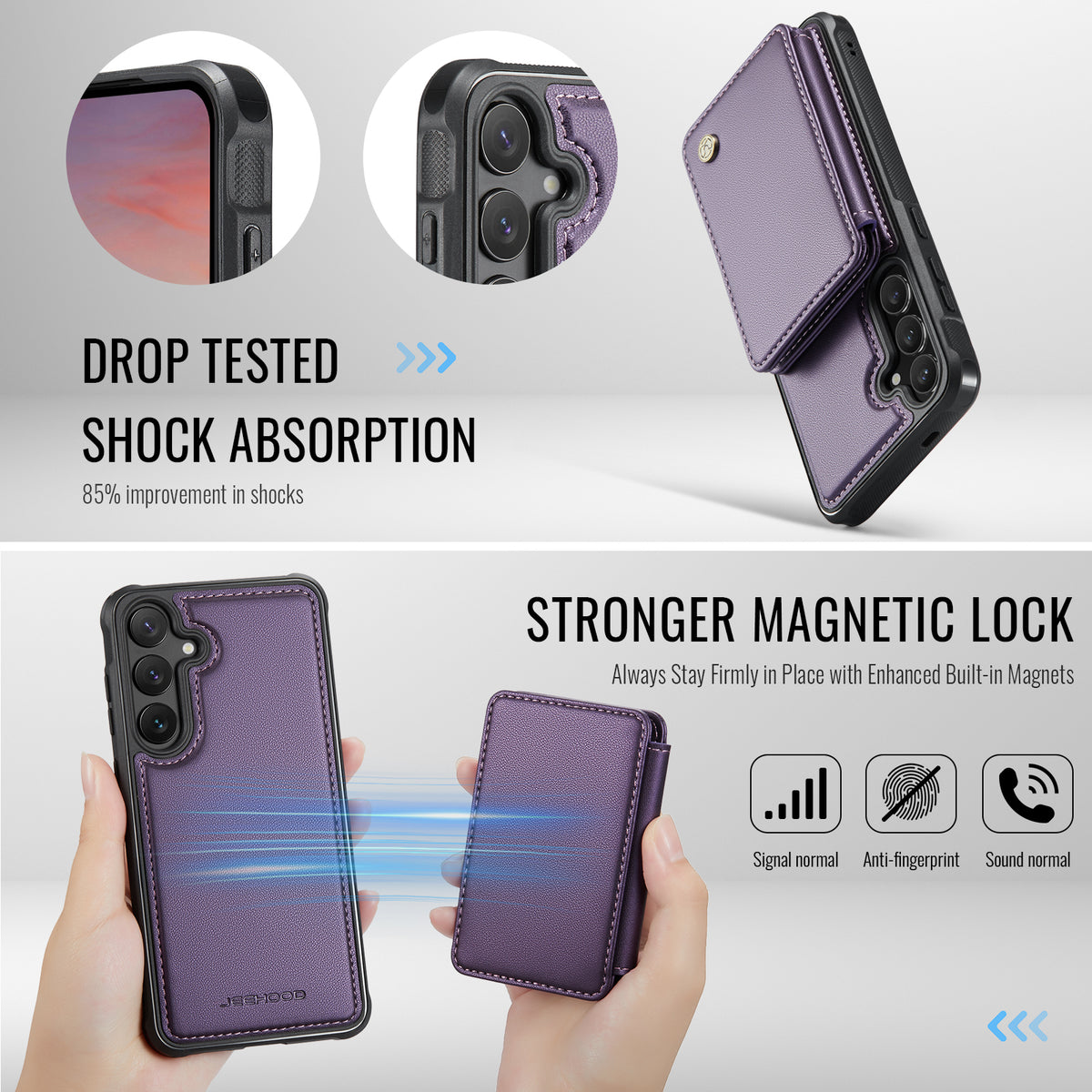 JEEHOOD För Samsung Galaxy S26 Skal J05 Läder Mobilskal med Avtagbar Magnetisk Korthållare