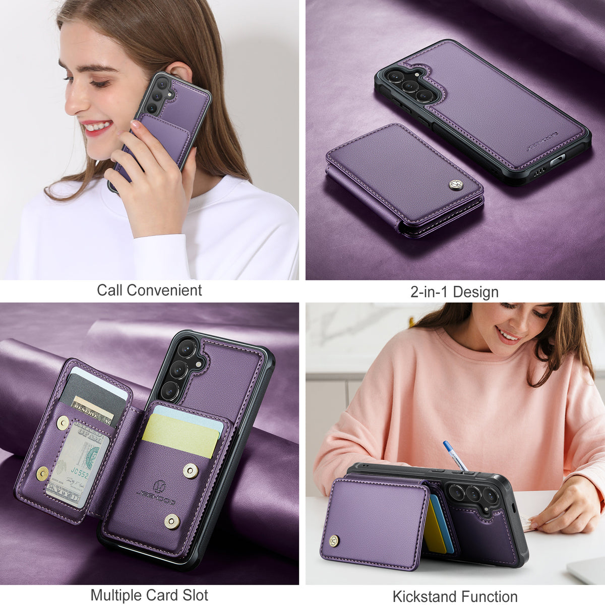 JEEHOOD För Samsung Galaxy S26 Skal J05 Läder Mobilskal med Avtagbar Magnetisk Korthållare