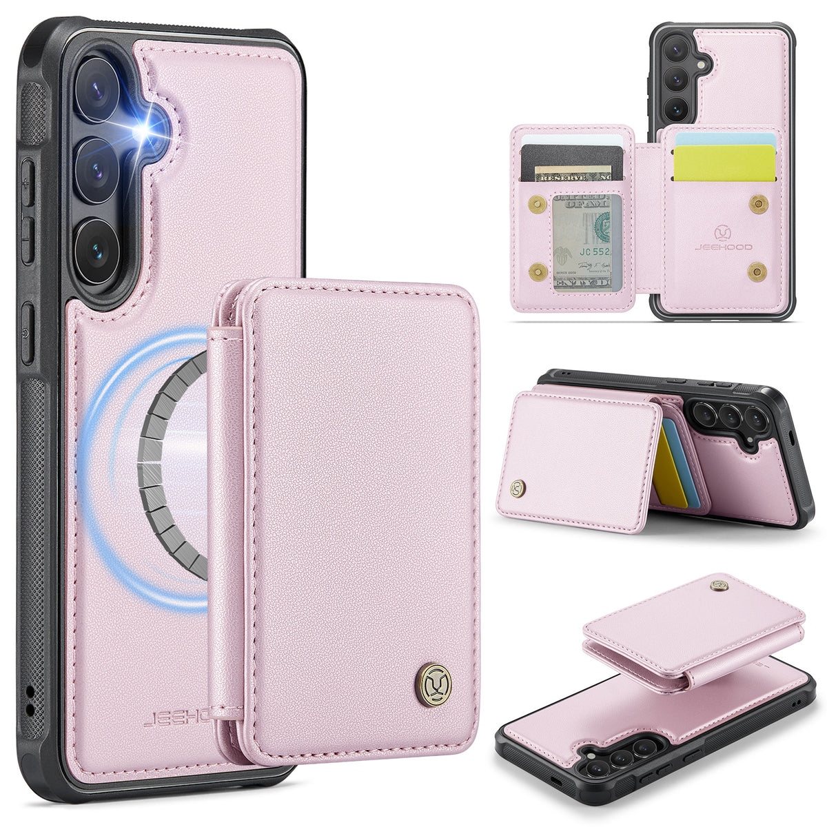JEEHOOD För Samsung Galaxy S26 Skal J05 Läder Mobilskal med Avtagbar Magnetisk Korthållare