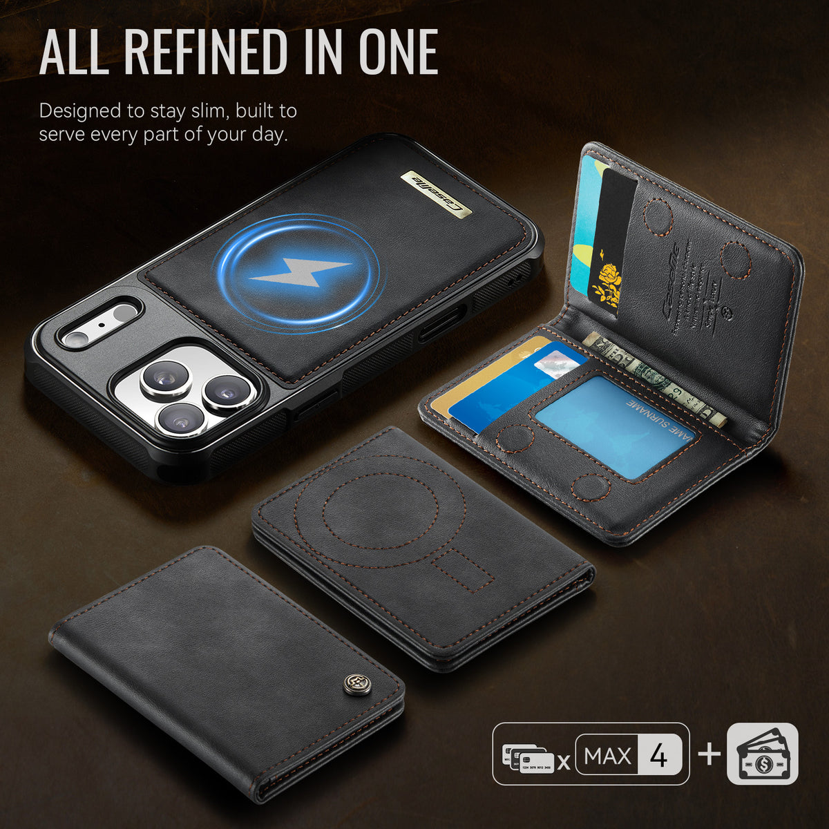 CASEME For iPhone 18 Pro / 17 Pro Magnetic Case  ME80 Series Leather PC TPU Phone Cover with Detachable Wallet