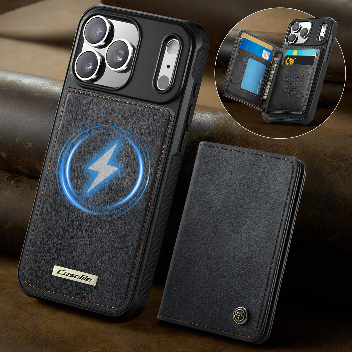 CASEME For iPhone 18 Pro / 17 Pro Magnetic Case  ME80 Series Leather PC TPU Phone Cover with Detachable Wallet