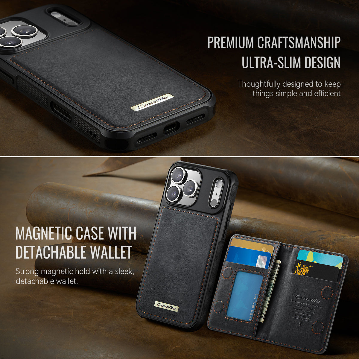 CASEME For iPhone 18 Pro / 17 Pro Magnetic Case  ME80 Series Leather PC TPU Phone Cover with Detachable Wallet