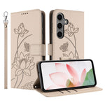 Samsung Galaxy S26-skal Plånboksfodral Lotus Imprint Lädermobilskal med Handledsrem