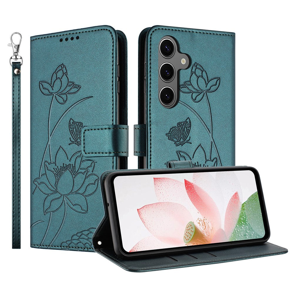 Samsung Galaxy S26-skal Plånboksfodral Lotus Imprint Lädermobilskal med Handledsrem