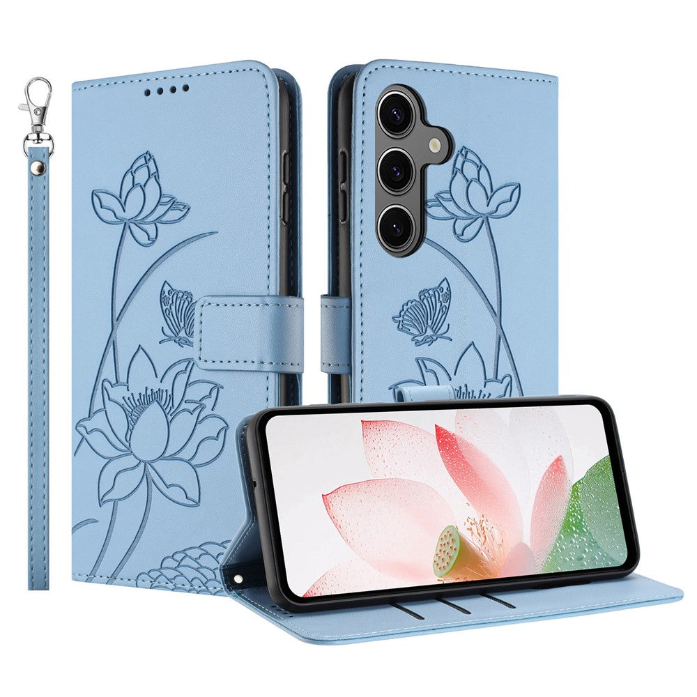 Samsung Galaxy S26-skal Plånboksfodral Lotus Imprint Lädermobilskal med Handledsrem