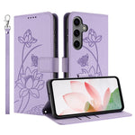 Samsung Galaxy S26-skal Plånboksfodral Lotus Imprint Lädermobilskal med Handledsrem