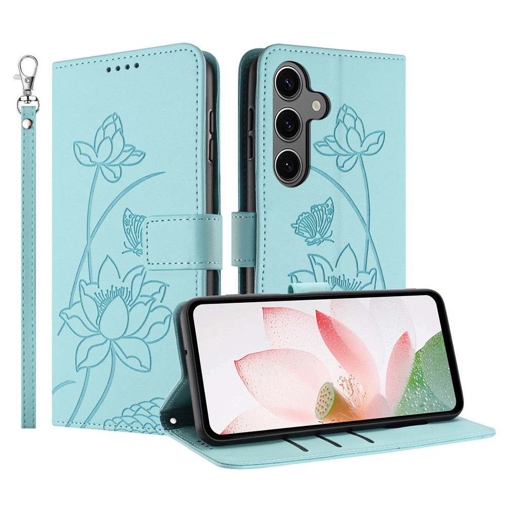 Samsung Galaxy S26-skal Plånboksfodral Lotus Imprint Lädermobilskal med Handledsrem