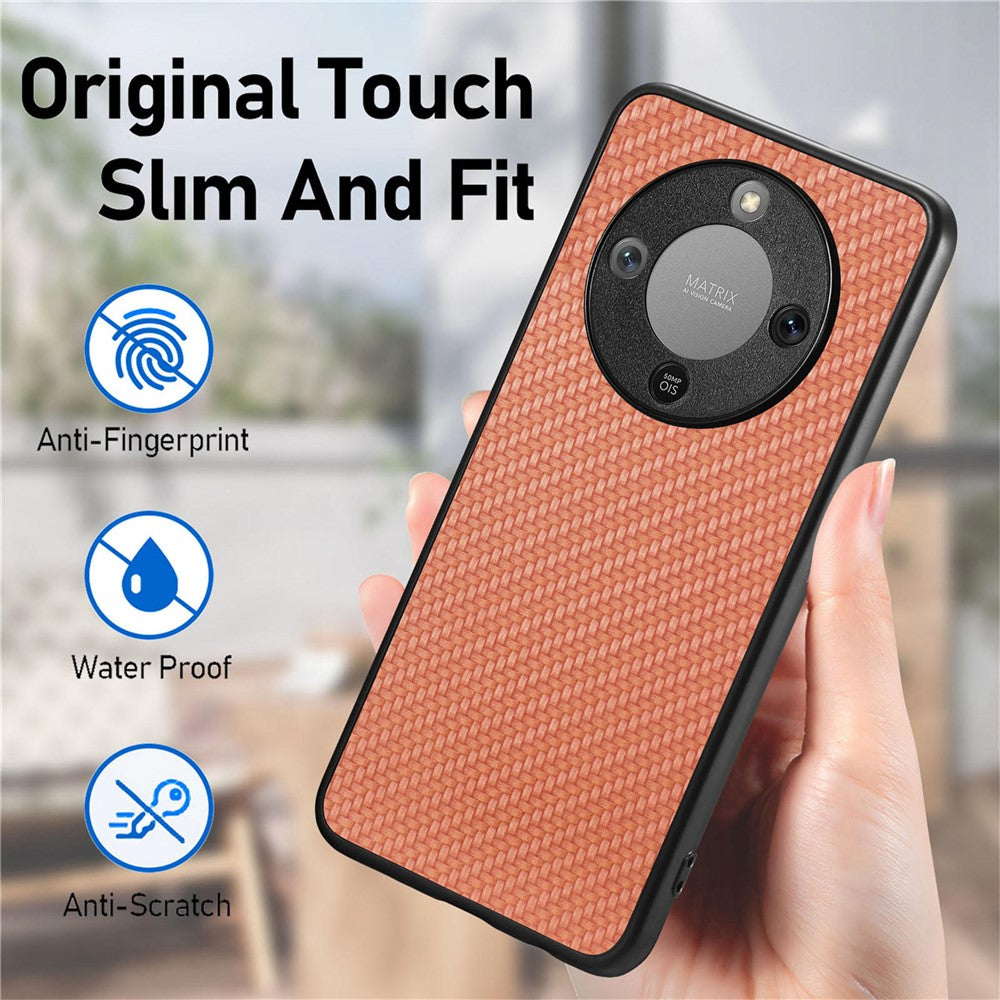 Phone Case For Honor Magic8 Lite 5G  /  X9d 5G  /  X70 5G Carbon Fiber Texture PU Leather + PC + TPU Cover