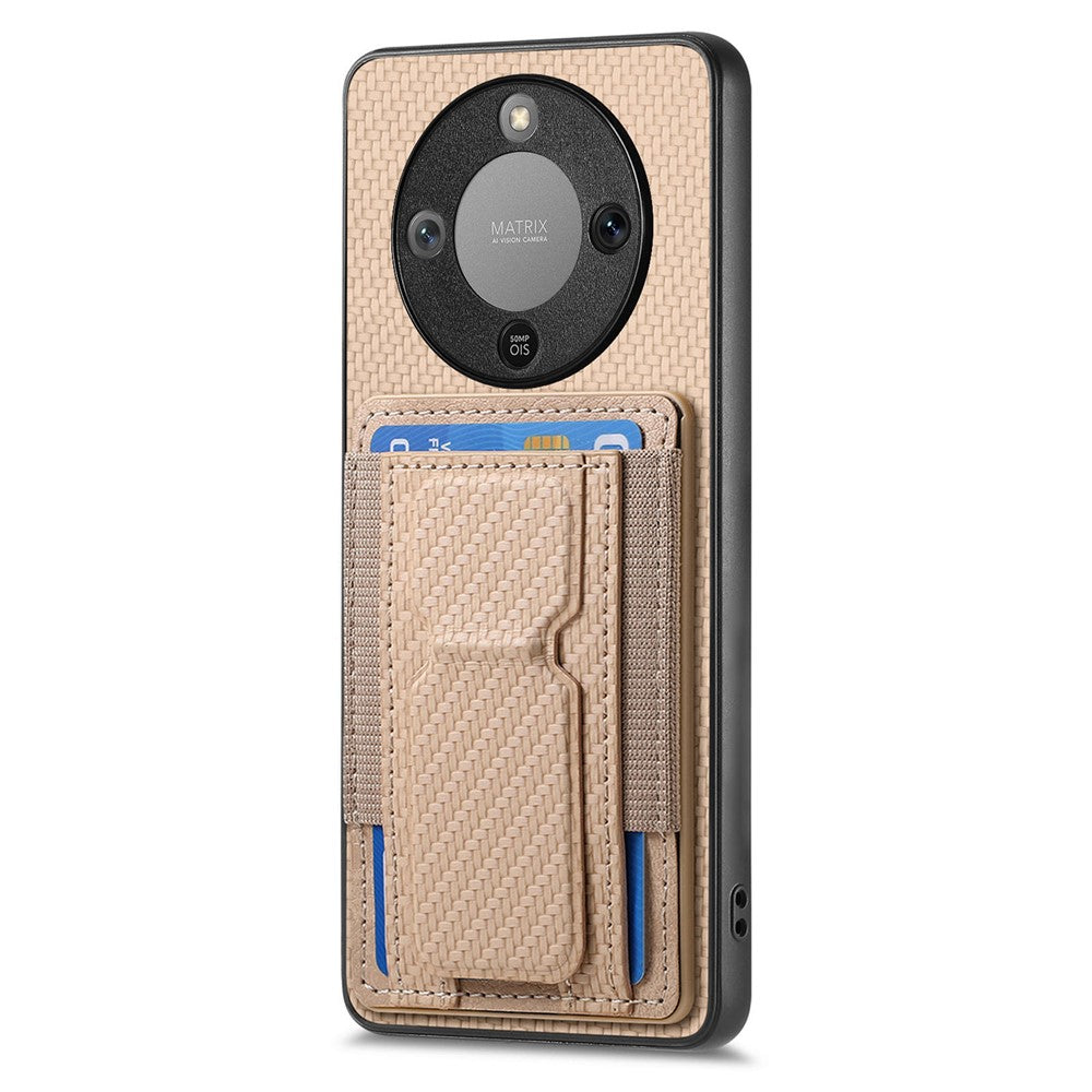 Phone Case For Honor Magic8 Lite 5G  /  X9d 5G  /  X70 5G Fiber Pattern Leather Back Cover with Card Holder Kickstand
