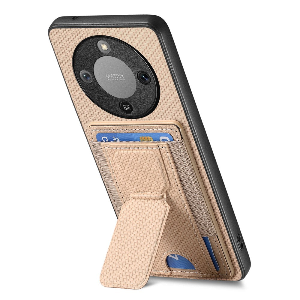 Phone Case For Honor Magic8 Lite 5G  /  X9d 5G  /  X70 5G Fiber Pattern Leather Back Cover with Card Holder Kickstand