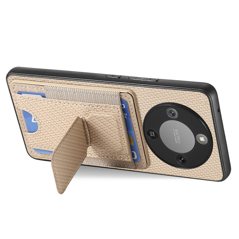 Phone Case For Honor Magic8 Lite 5G  /  X9d 5G  /  X70 5G Fiber Pattern Leather Back Cover with Card Holder Kickstand
