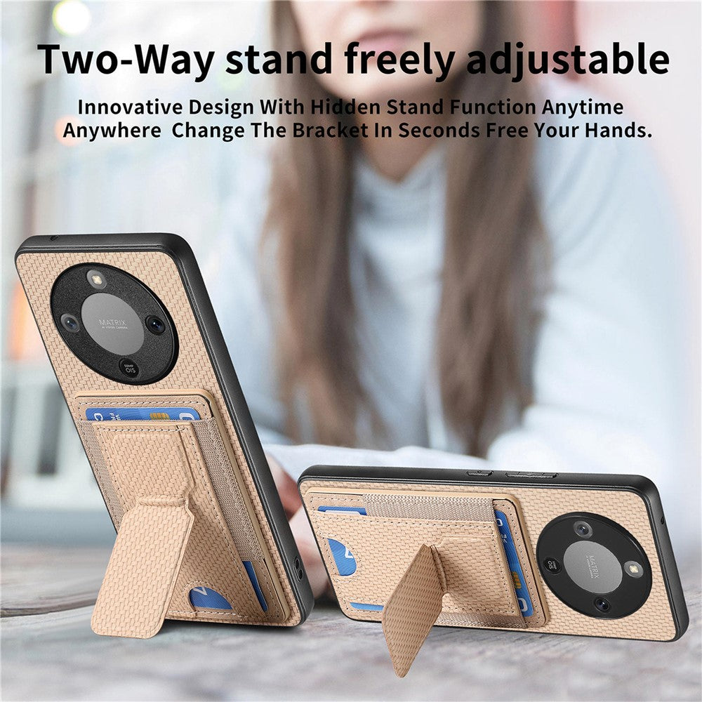 Phone Case For Honor Magic8 Lite 5G  /  X9d 5G  /  X70 5G Fiber Pattern Leather Back Cover with Card Holder Kickstand