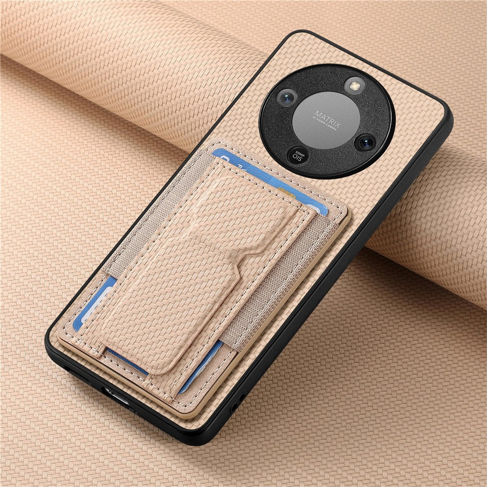 Phone Case For Honor Magic8 Lite 5G  /  X9d 5G  /  X70 5G Fiber Pattern Leather Back Cover with Card Holder Kickstand