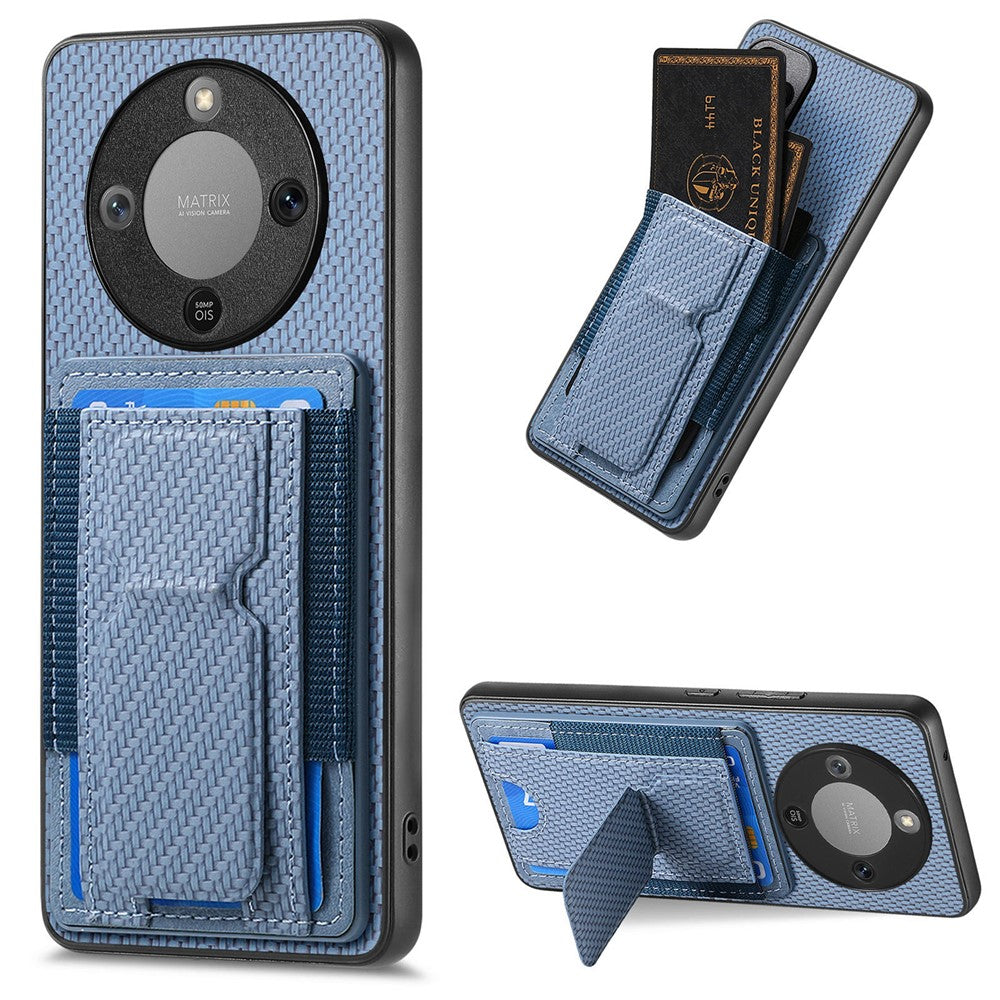Phone Case For Honor Magic8 Lite 5G  /  X9d 5G  /  X70 5G Fiber Pattern Leather Back Cover with Card Holder Kickstand