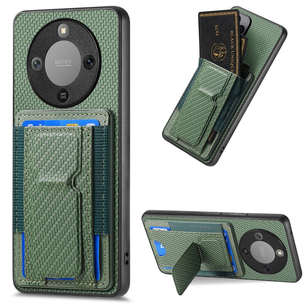 Phone Case For Honor Magic8 Lite 5G  /  X9d 5G  /  X70 5G Fiber Pattern Leather Back Cover with Card Holder Kickstand