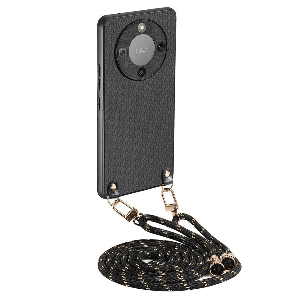 Hybrid Phone Case For Honor Magic8 Lite 5G / X9d 5G / X70 5G Carbon Fiber Texture Back Cover with Adjustable Strap