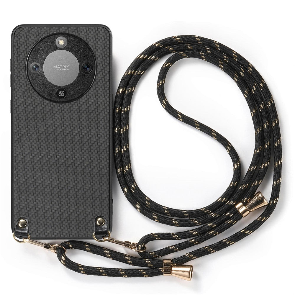 Hybrid Phone Case For Honor Magic8 Lite 5G  /  X9d 5G  /  X70 5G Carbon Fiber Texture Back Cover with Adjustable Strap