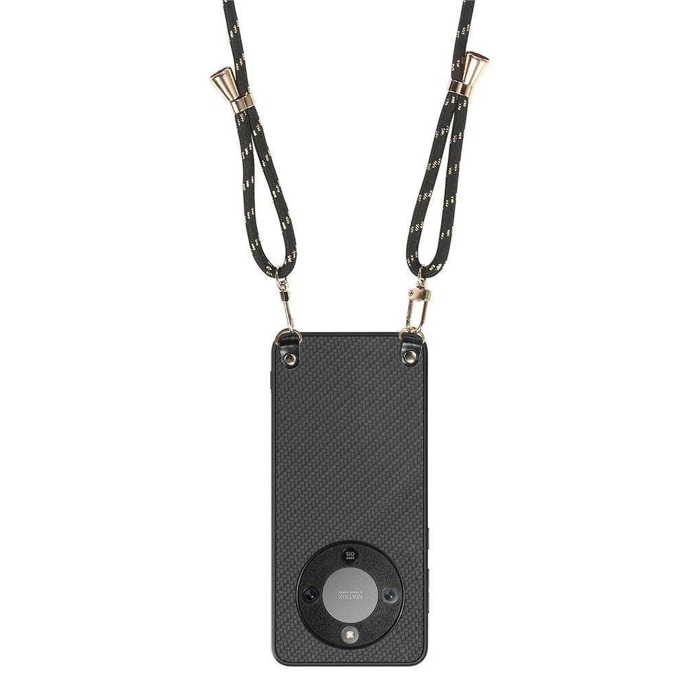 Hybrid Phone Case For Honor Magic8 Lite 5G  /  X9d 5G  /  X70 5G Carbon Fiber Texture Back Cover with Adjustable Strap
