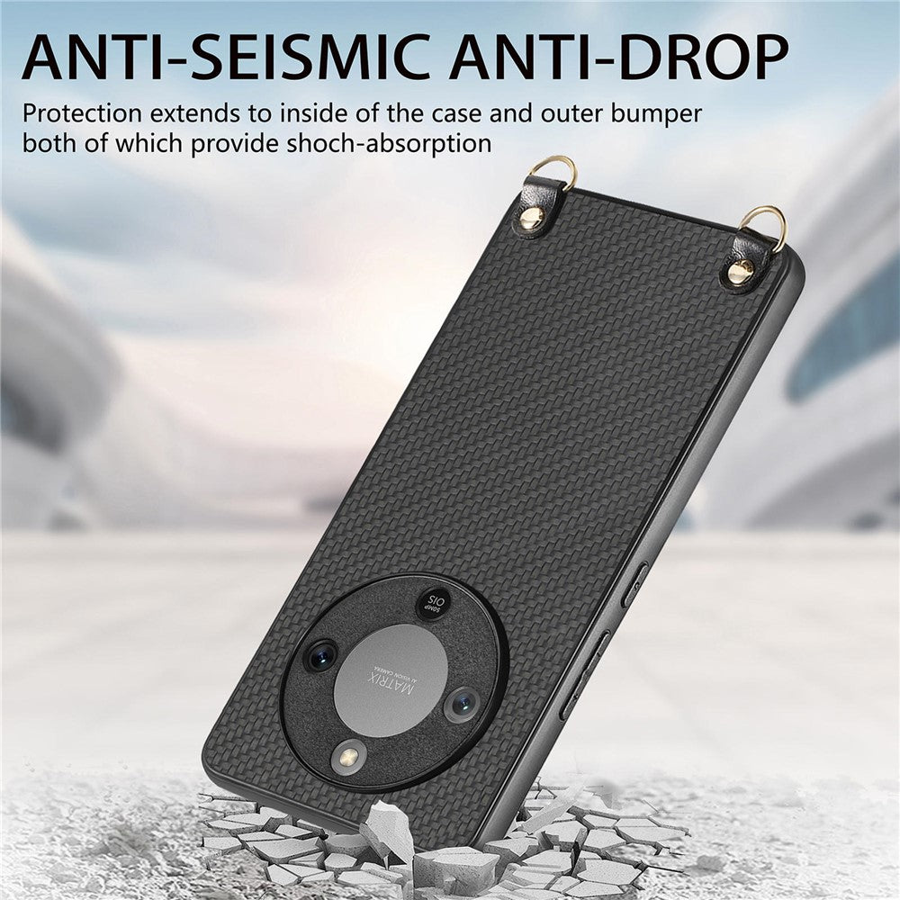 Hybrid Phone Case For Honor Magic8 Lite 5G  /  X9d 5G  /  X70 5G Carbon Fiber Texture Back Cover with Adjustable Strap