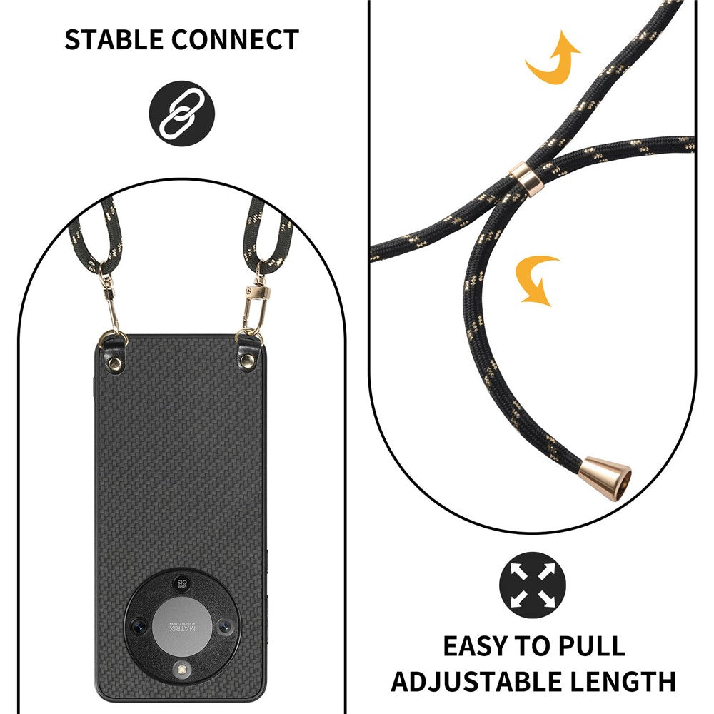 Hybrid Phone Case For Honor Magic8 Lite 5G  /  X9d 5G  /  X70 5G Carbon Fiber Texture Back Cover with Adjustable Strap