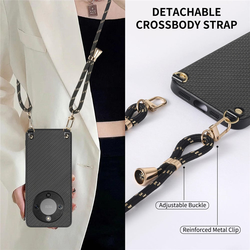 Hybrid Phone Case For Honor Magic8 Lite 5G  /  X9d 5G  /  X70 5G Carbon Fiber Texture Back Cover with Adjustable Strap