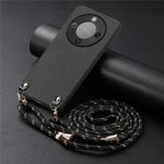 Hybrid Phone Case For Honor Magic8 Lite 5G  /  X9d 5G  /  X70 5G Carbon Fiber Texture Back Cover with Adjustable Strap