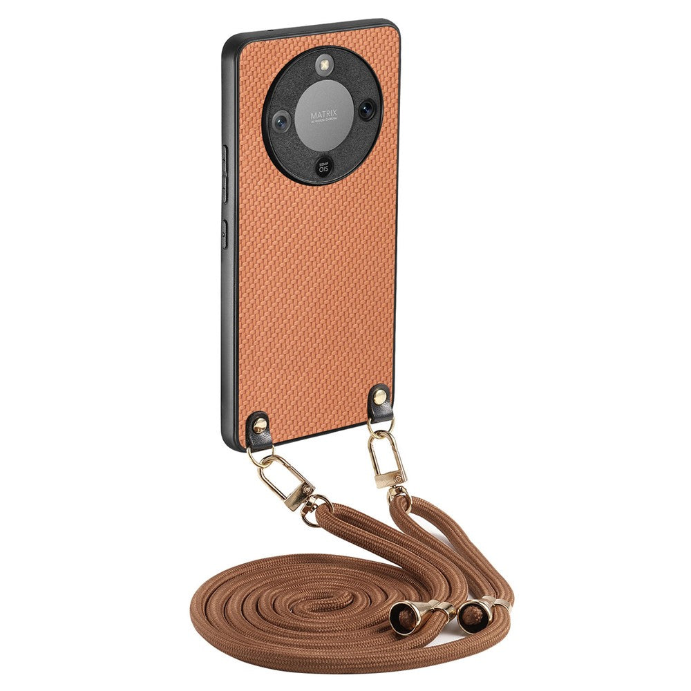Hybrid Phone Case For Honor Magic8 Lite 5G  /  X9d 5G  /  X70 5G Carbon Fiber Texture Back Cover with Adjustable Strap