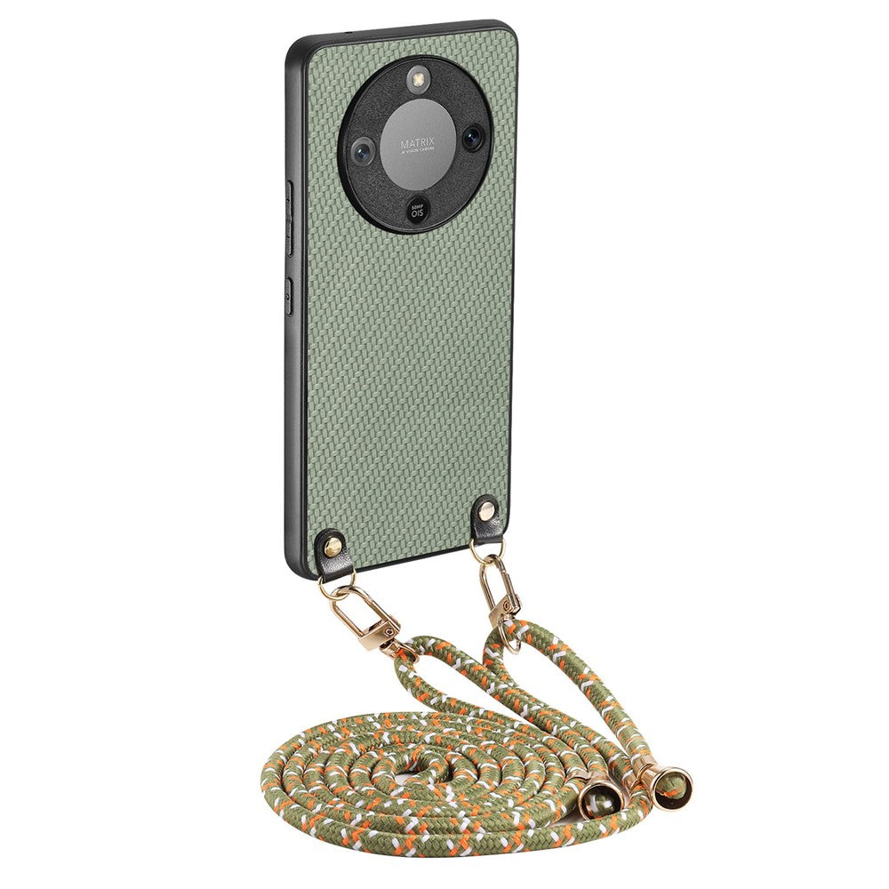 Hybrid Phone Case For Honor Magic8 Lite 5G  /  X9d 5G  /  X70 5G Carbon Fiber Texture Back Cover with Adjustable Strap