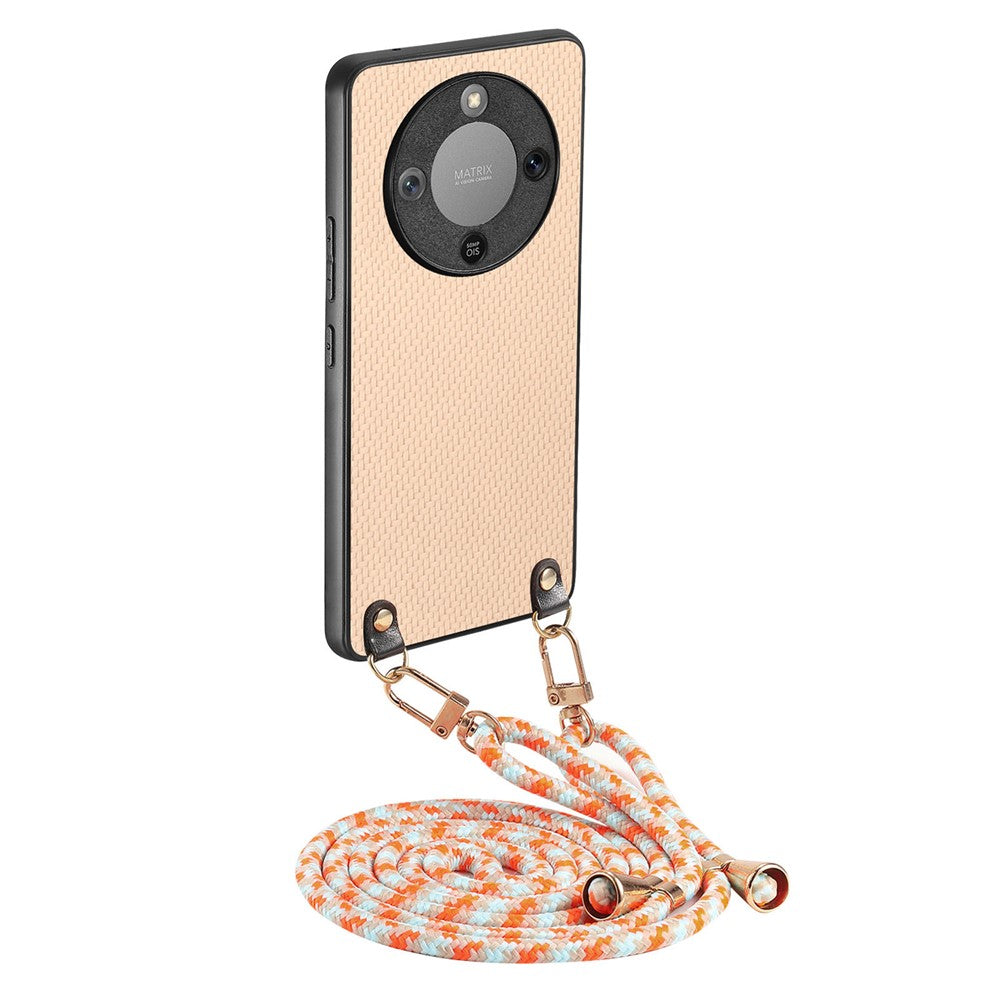 Hybrid Phone Case For Honor Magic8 Lite 5G  /  X9d 5G  /  X70 5G Carbon Fiber Texture Back Cover with Adjustable Strap