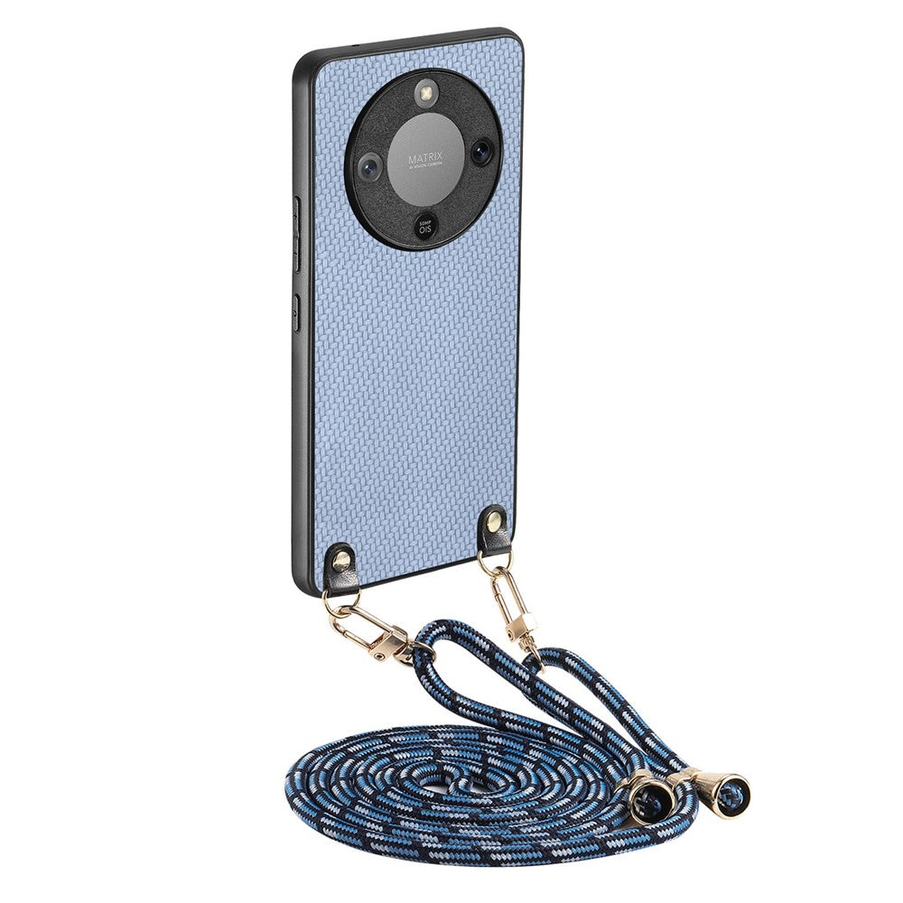 Hybrid Phone Case For Honor Magic8 Lite 5G  /  X9d 5G  /  X70 5G Carbon Fiber Texture Back Cover with Adjustable Strap