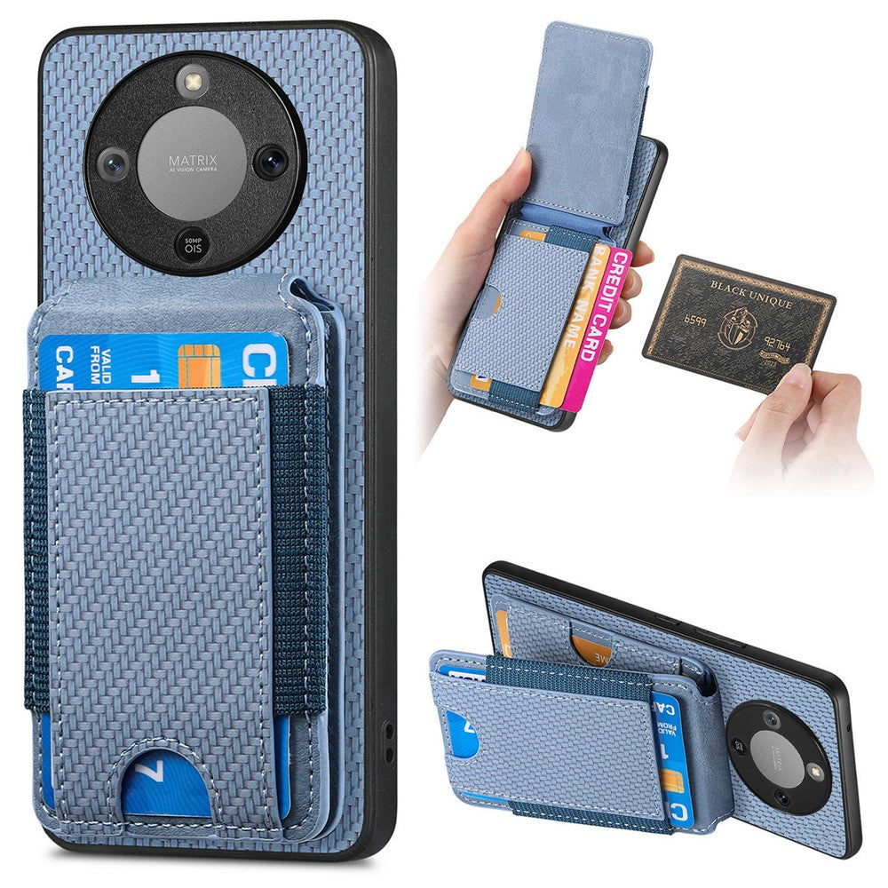 Phone Case For Honor Magic8 Lite 5G  /  X9d 5G  /  X70 5G Fiber Texture Flip Card Holder Kickstand Leather Back Cover