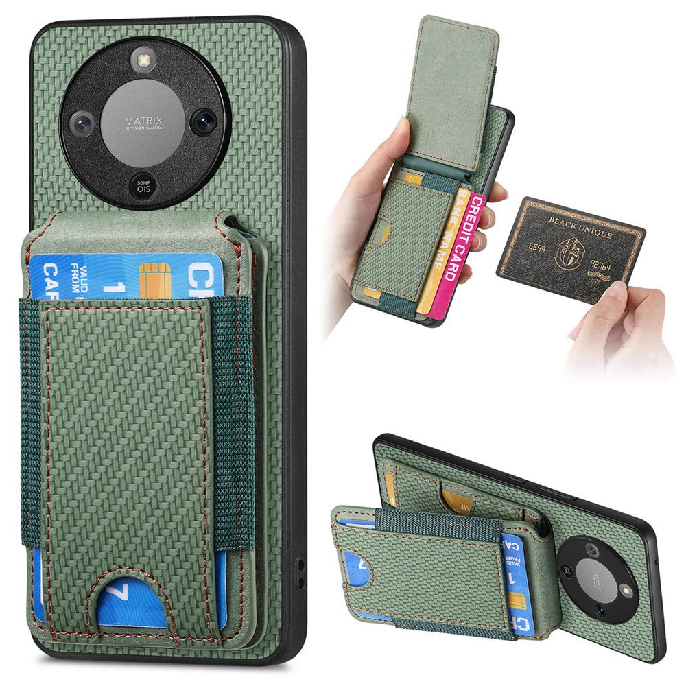 Phone Case For Honor Magic8 Lite 5G  /  X9d 5G  /  X70 5G Fiber Texture Flip Card Holder Kickstand Leather Back Cover