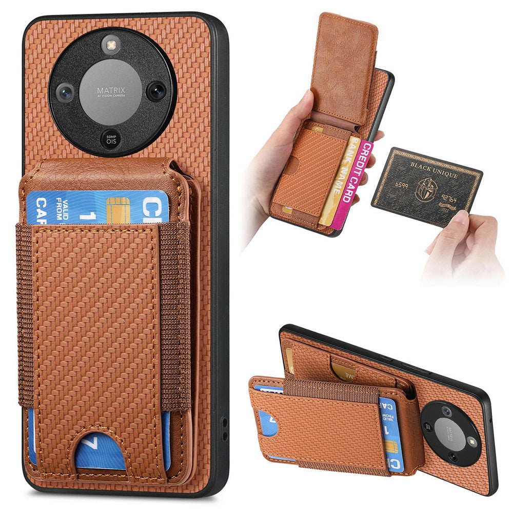 Phone Case For Honor Magic8 Lite 5G  /  X9d 5G  /  X70 5G Fiber Texture Flip Card Holder Kickstand Leather Back Cover