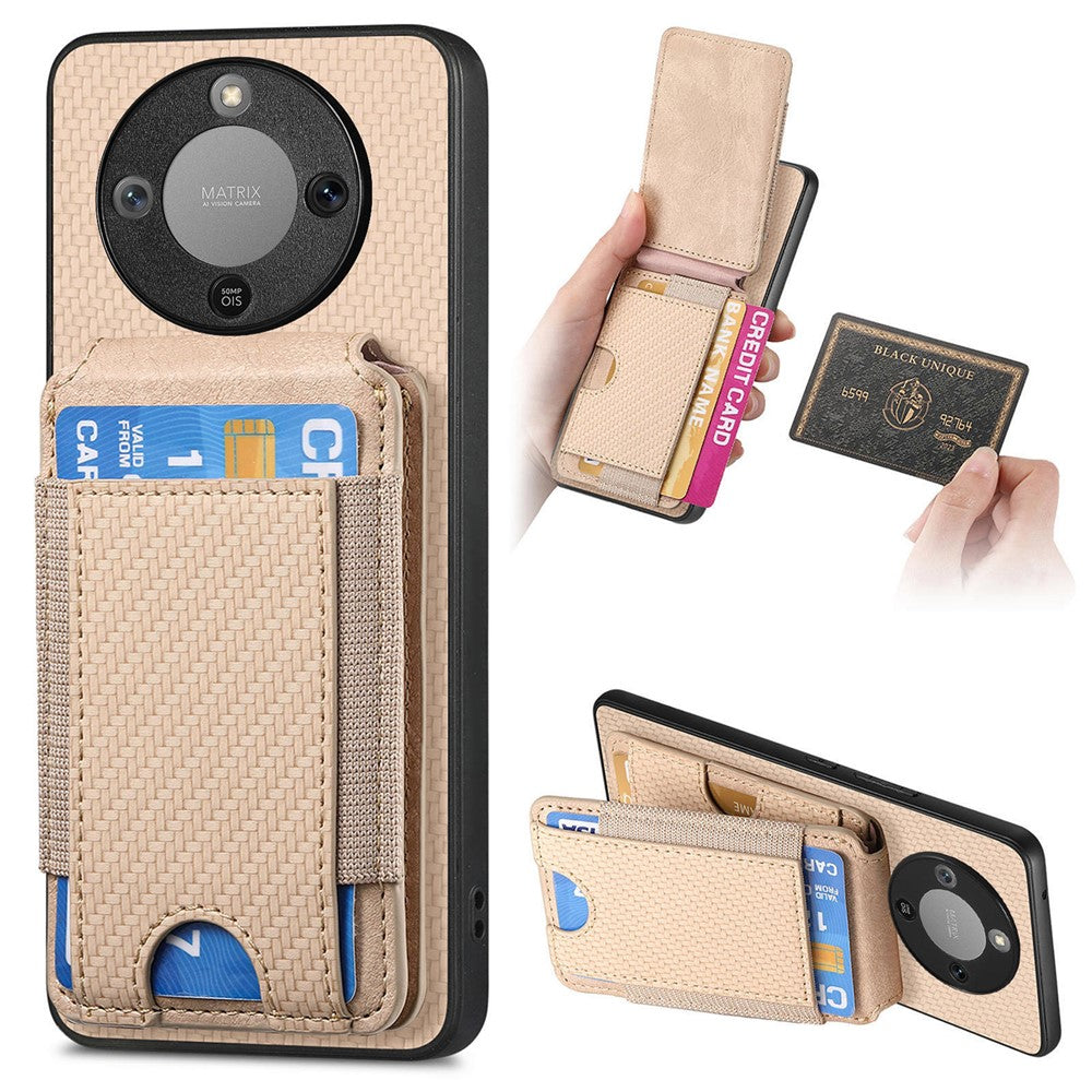 Phone Case For Honor Magic8 Lite 5G  /  X9d 5G  /  X70 5G Fiber Texture Flip Card Holder Kickstand Leather Back Cover