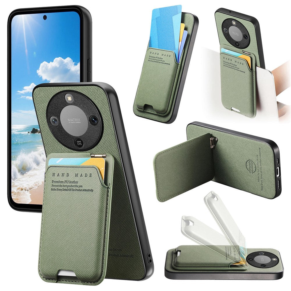 Phone Case For Honor Magic8 Lite 5G  /  X9d 5G  /  X70 5G Cloth Texture Leather + PC + TPU Cover with Card Holder Kickstand