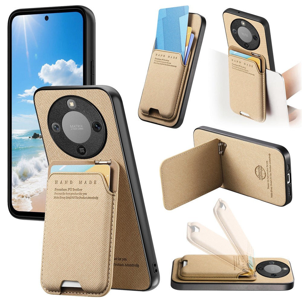 Phone Case For Honor Magic8 Lite 5G  /  X9d 5G  /  X70 5G Cloth Texture Leather + PC + TPU Cover with Card Holder Kickstand