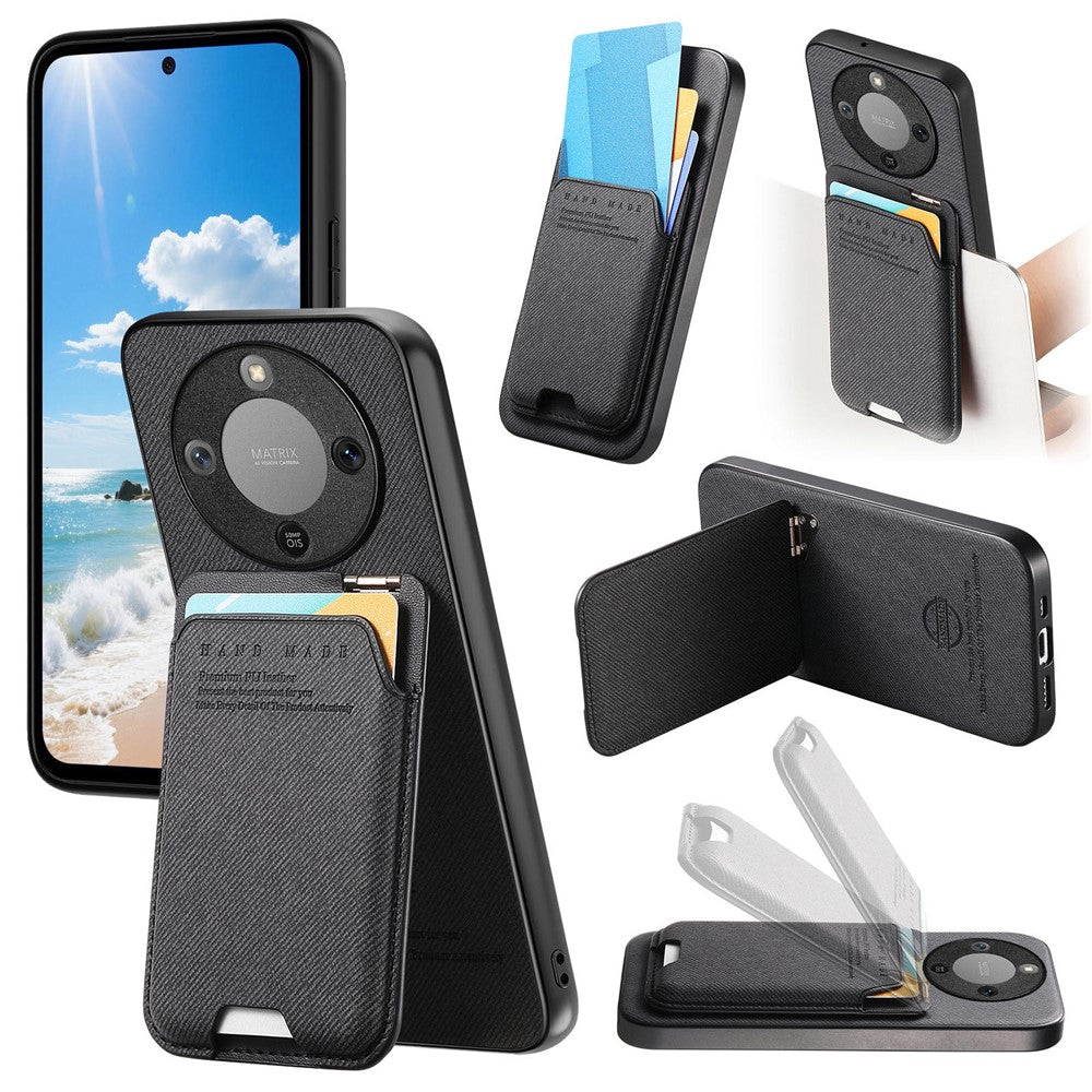 Phone Case For Honor Magic8 Lite 5G  /  X9d 5G  /  X70 5G Cloth Texture Leather + PC + TPU Cover with Card Holder Kickstand