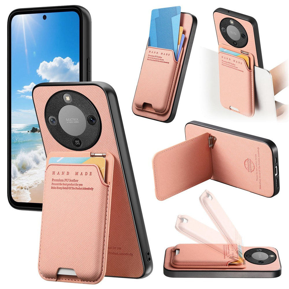 Phone Case For Honor Magic8 Lite 5G  /  X9d 5G  /  X70 5G Cloth Texture Leather + PC + TPU Cover with Card Holder Kickstand