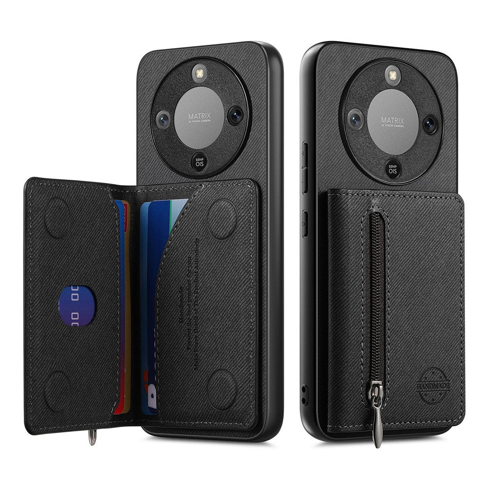 Phone Case For Honor Magic8 Lite 5G  /  X9d 5G  /  X70 5G Zipper Card Holder Kickstand Jeans Cloth Texture Leather Back Cover