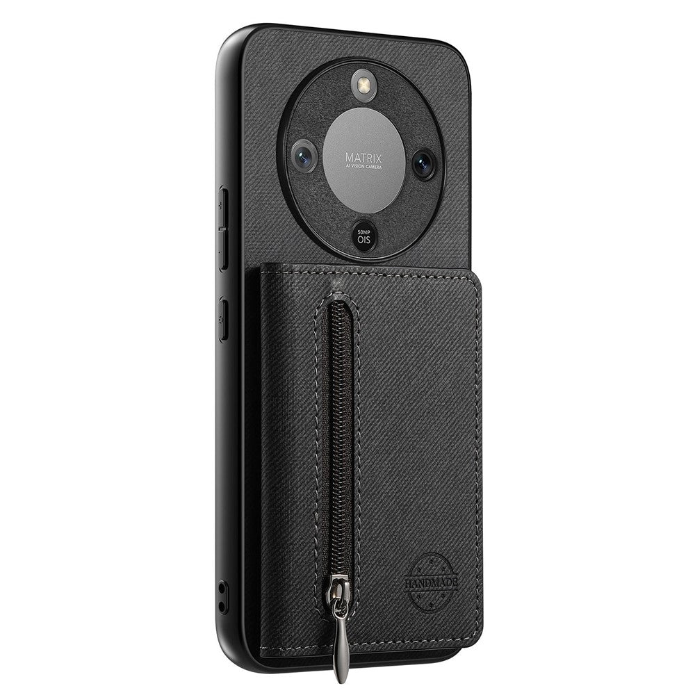 Phone Case For Honor Magic8 Lite 5G  /  X9d 5G  /  X70 5G Zipper Card Holder Kickstand Jeans Cloth Texture Leather Back Cover