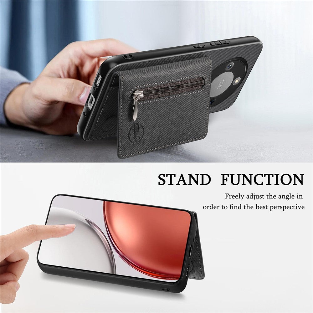 Phone Case For Honor Magic8 Lite 5G  /  X9d 5G  /  X70 5G Zipper Card Holder Kickstand Jeans Cloth Texture Leather Back Cover