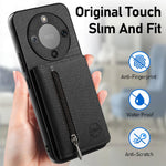 Phone Case For Honor Magic8 Lite 5G  /  X9d 5G  /  X70 5G Zipper Card Holder Kickstand Jeans Cloth Texture Leather Back Cover