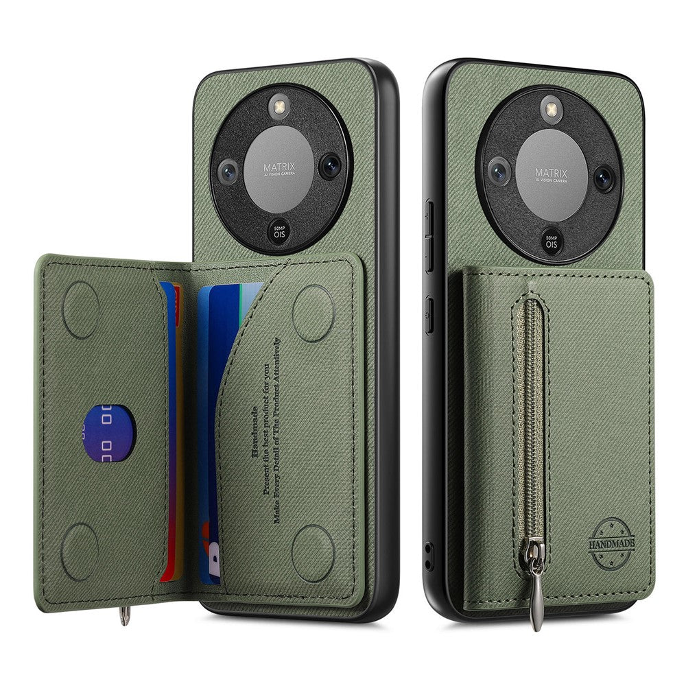 Phone Case For Honor Magic8 Lite 5G  /  X9d 5G  /  X70 5G Zipper Card Holder Kickstand Jeans Cloth Texture Leather Back Cover