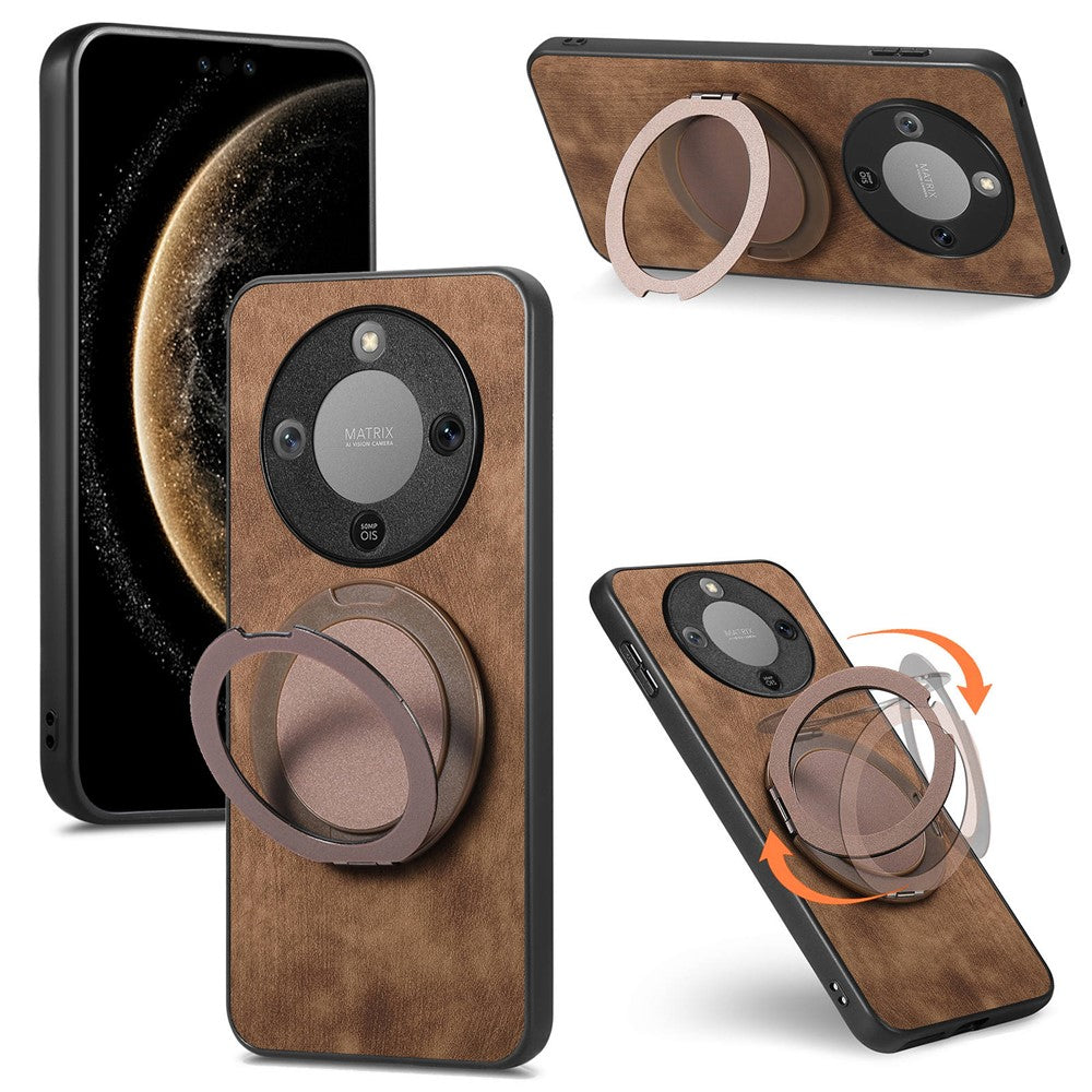 Phone Case For Honor Magic8 Lite 5G  /  X9d 5G  /  X9d 5G Stress Relief Retro Leather Back Cover with Rotating Kickstand