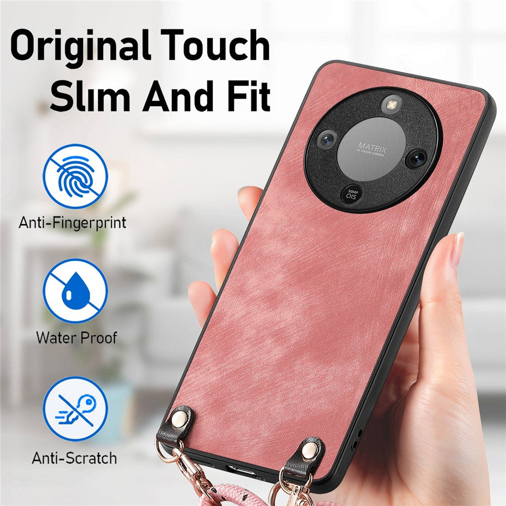 Phone Case For Honor Magic8 Lite 5G  /  X9d 5G  /  X70 5G Retro Leather Back Cover with Adjustable Strap