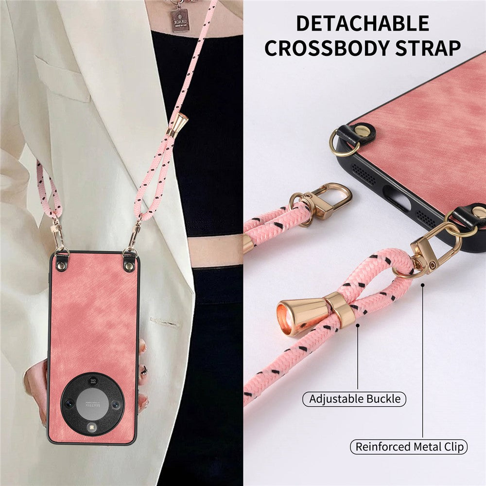 Phone Case For Honor Magic8 Lite 5G  /  X9d 5G  /  X70 5G Retro Leather Back Cover with Adjustable Strap