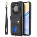 Phone Case For Honor Magic8 Lite 5G  /  X9d 5G  /  X70 5G Card Holder Kickstand Leather Back Cover with Wrist Strap
