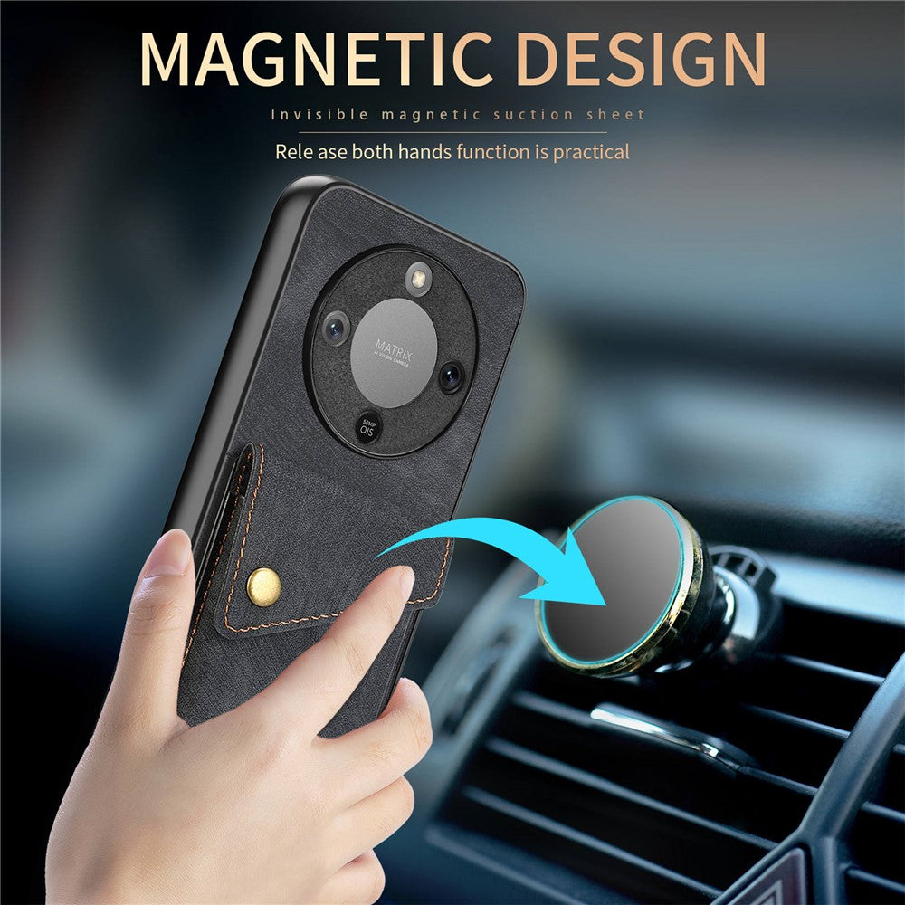 Phone Case For Honor Magic8 Lite 5G  /  X9d 5G  /  X70 5G Card Holder Kickstand Leather Back Cover with Wrist Strap