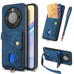 Phone Case For Honor Magic8 Lite 5G  /  X9d 5G  /  X70 5G Card Holder Kickstand Leather Back Cover with Wrist Strap