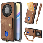Phone Case For Honor Magic8 Lite 5G  /  X9d 5G  /  X70 5G Card Holder Kickstand Leather Back Cover with Wrist Strap